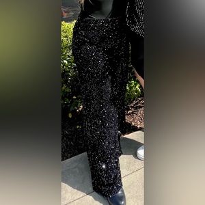 Black sequin wide leg pants